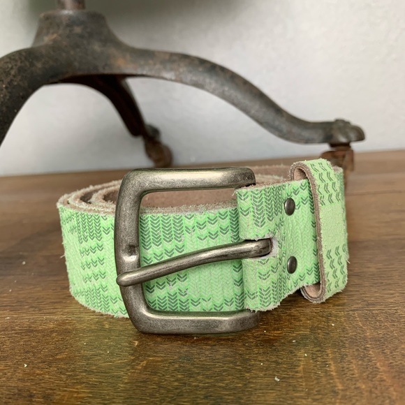 Accessories - Green plaid checkered leather belt
